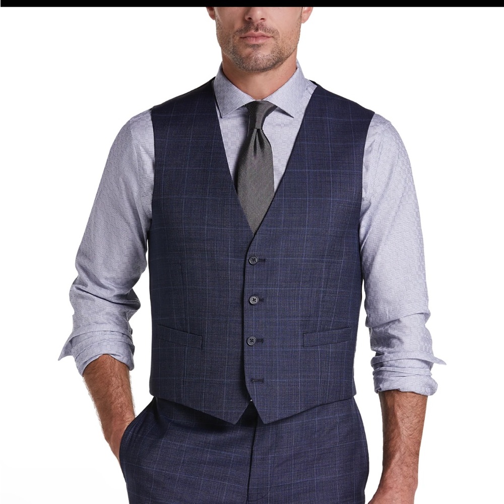 Calvin Klein X-Fit Slim Fit Suit Separates Vest, Blue Windowpane